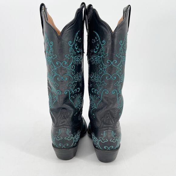 Lucchese Classics Black Metallic Teal Stitching Western Cowgirl Boot size 6.5 - Picture 8 of 11